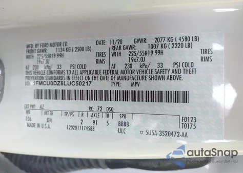 2020 Ford Escape Titanium Hybrid из США, поврежденный, VIN 1FMCU0DZ8LUC50217